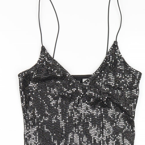 H&M Womens Silver Polyester Bodycon Size XS V-Neck Pullover