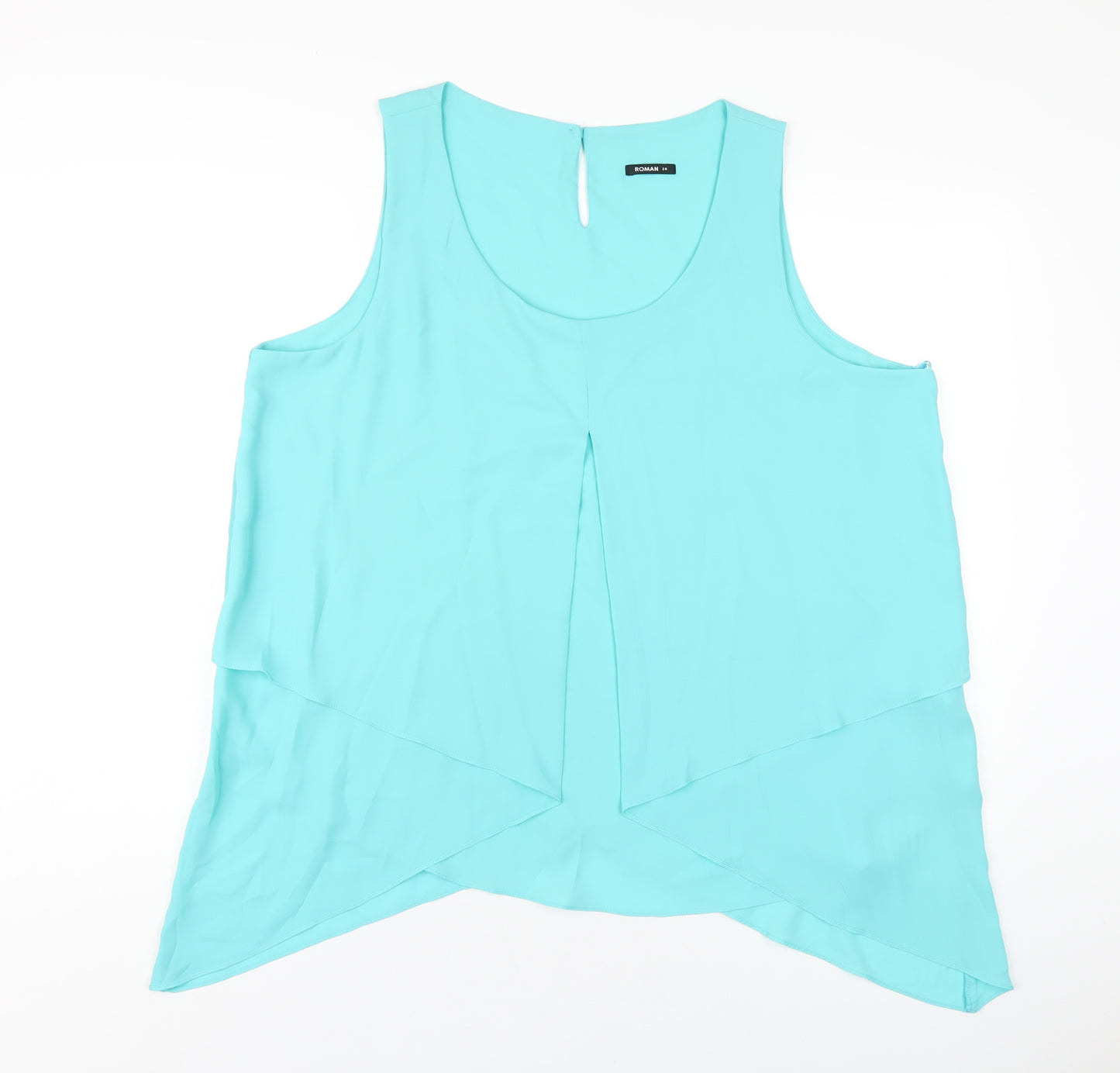 Roman Womens Blue Polyester Basic Tank Size 20 Scoop Neck