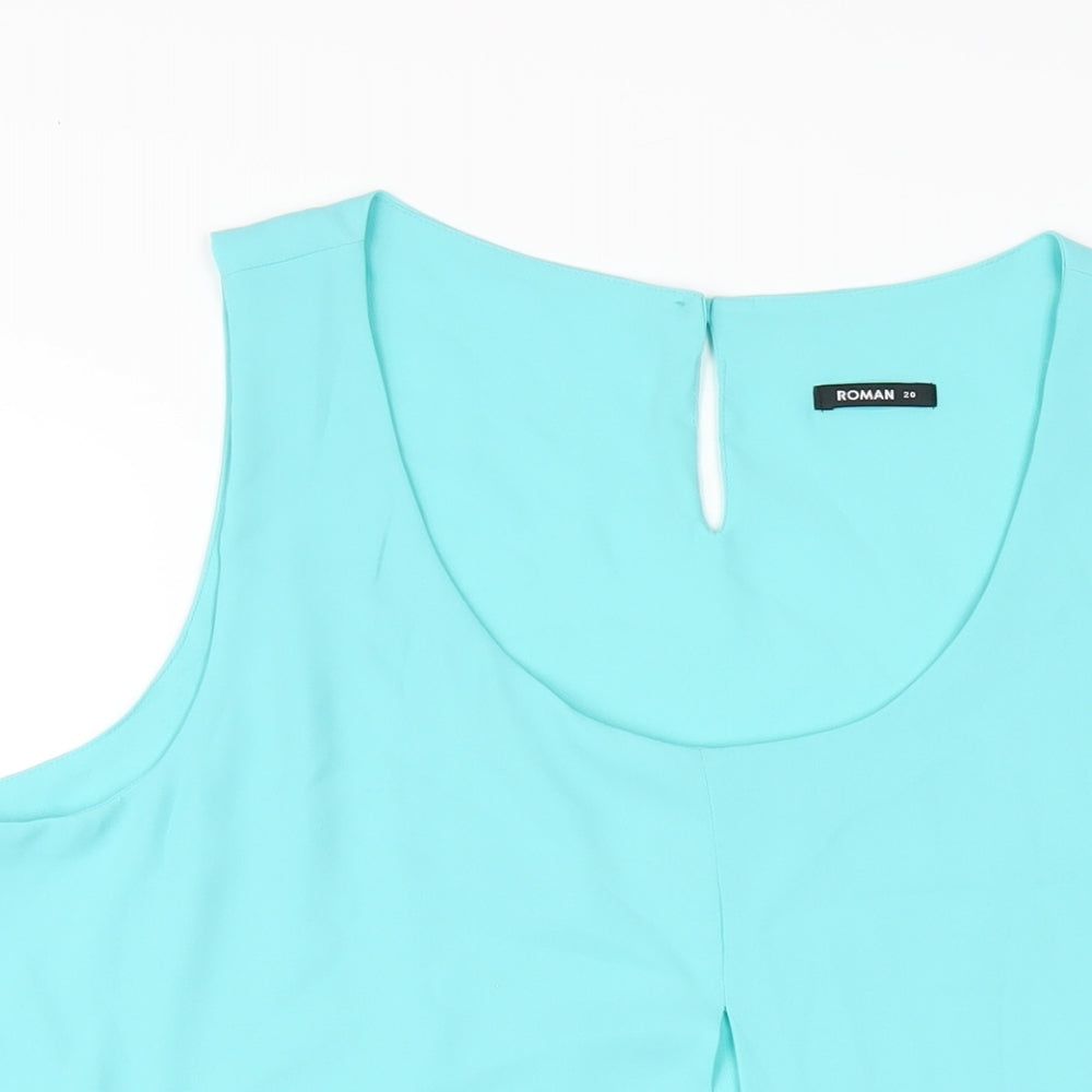 Roman Womens Blue Polyester Basic Tank Size 20 Scoop Neck