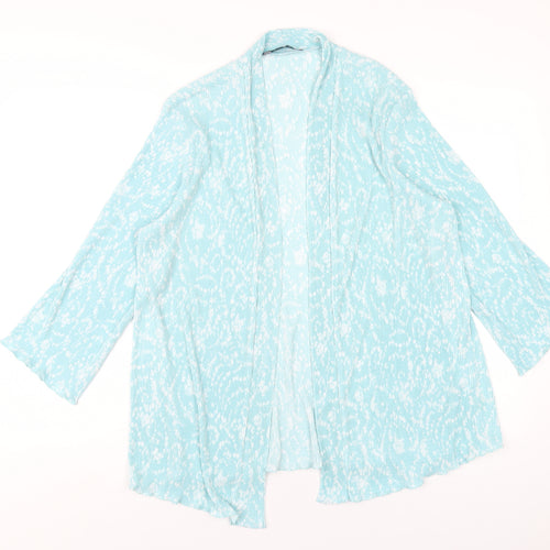 Amber Womens Blue Floral Polyester Kimono T-Shirt Size 14 V-Neck