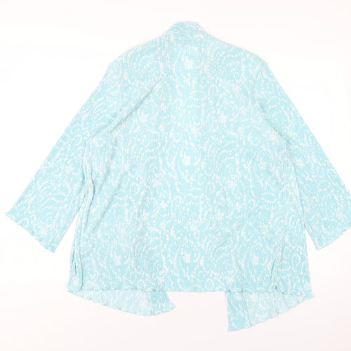 Amber Womens Blue Floral Polyester Kimono T-Shirt Size 14 V-Neck