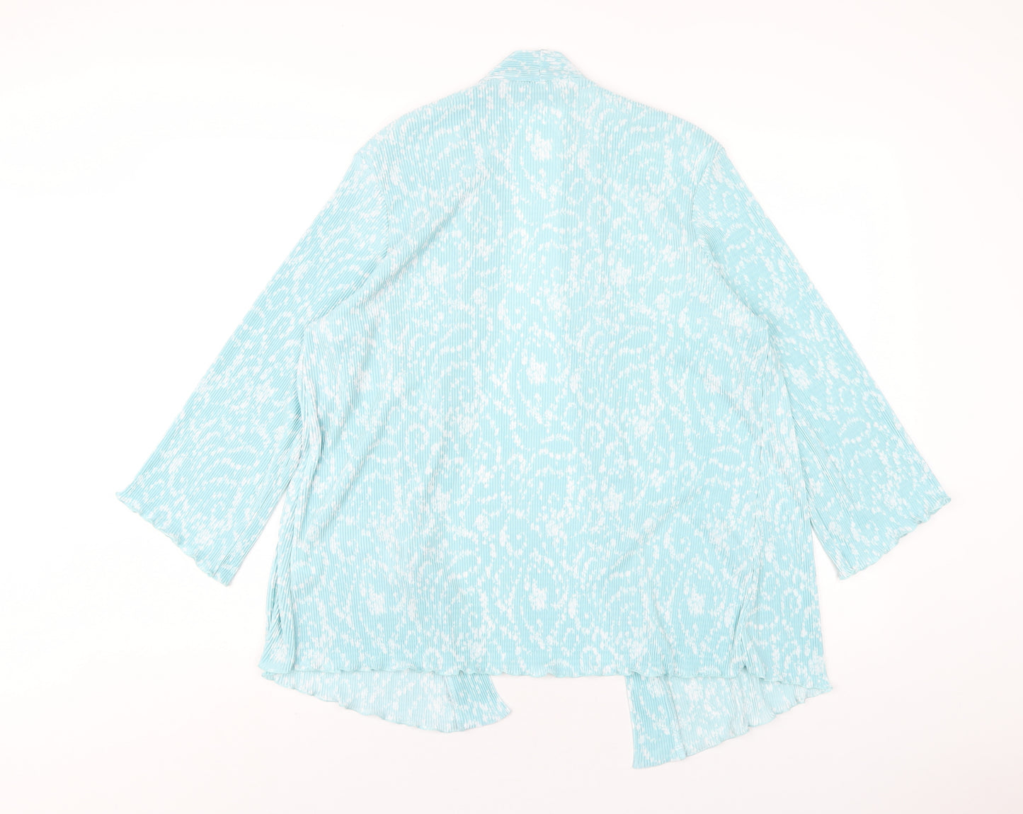 Amber Womens Blue Floral Polyester Kimono T-Shirt Size 14 V-Neck