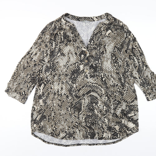 Marks and Spencer Womens Beige Animal Print Viscose Basic T-Shirt Size 16 V-Neck - Snake Print