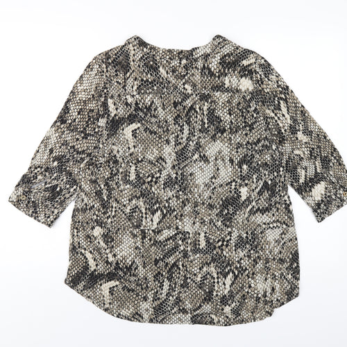 Marks and Spencer Womens Beige Animal Print Viscose Basic T-Shirt Size 16 V-Neck - Snake Print