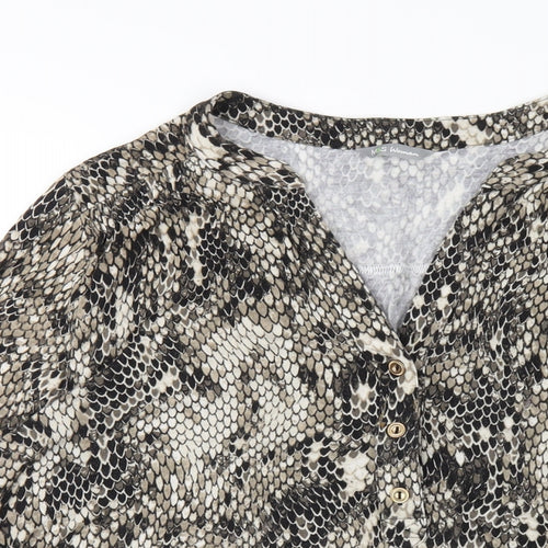 Marks and Spencer Womens Beige Animal Print Viscose Basic T-Shirt Size 16 V-Neck - Snake Print