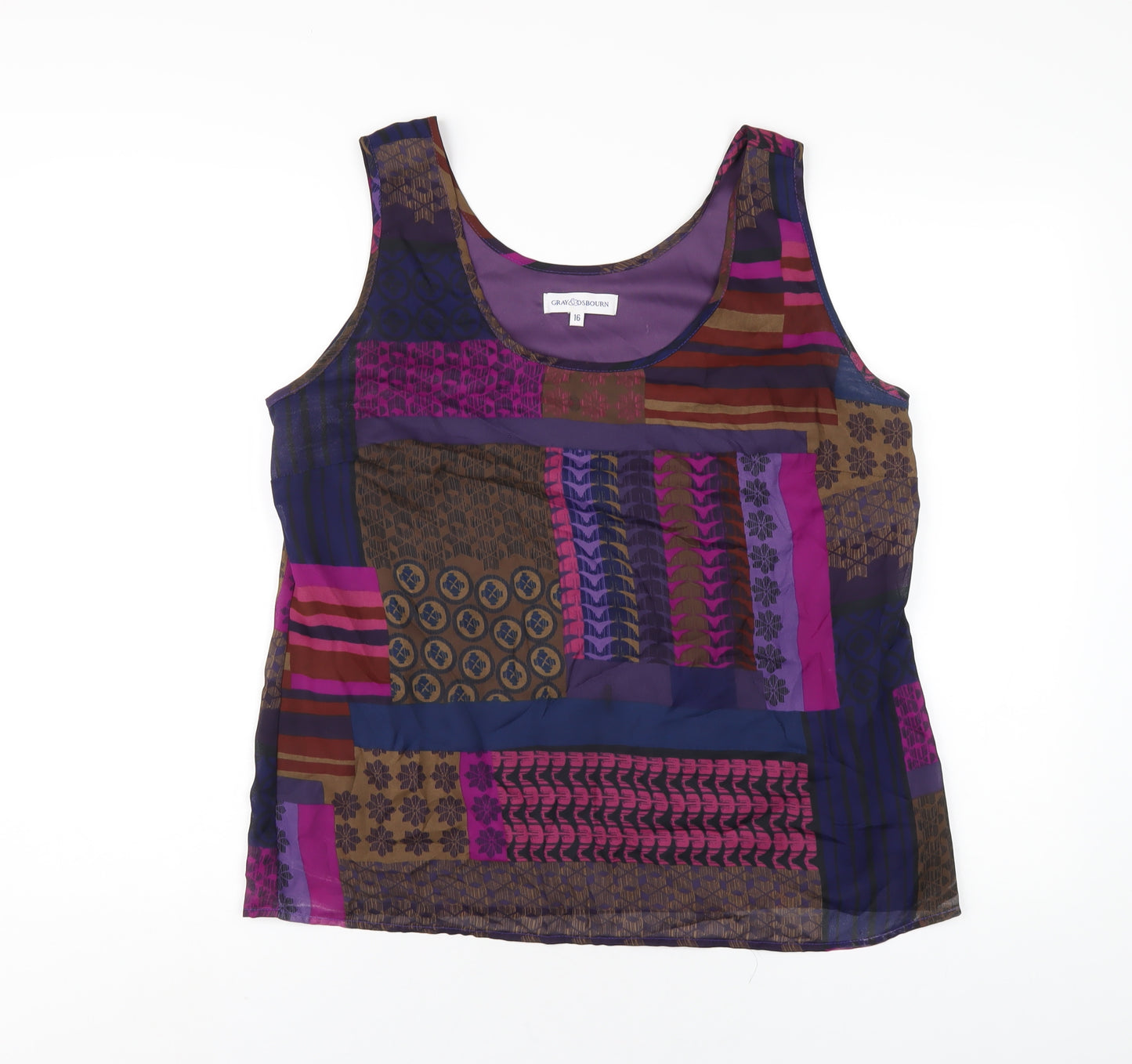 Gray & Osbourn Womens Multicoloured Geometric Polyester Basic Tank Size 16 Scoop Neck