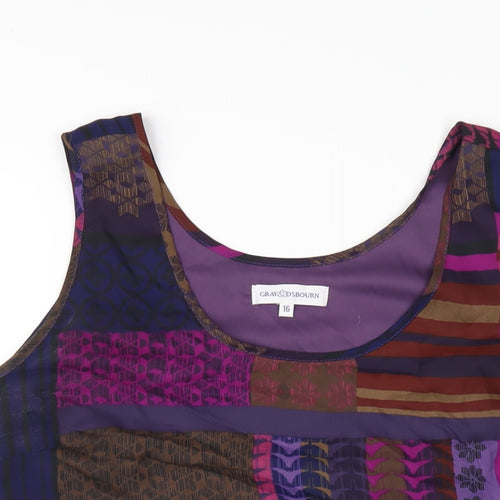 Gray & Osbourn Womens Multicoloured Geometric Polyester Basic Tank Size 16 Scoop Neck