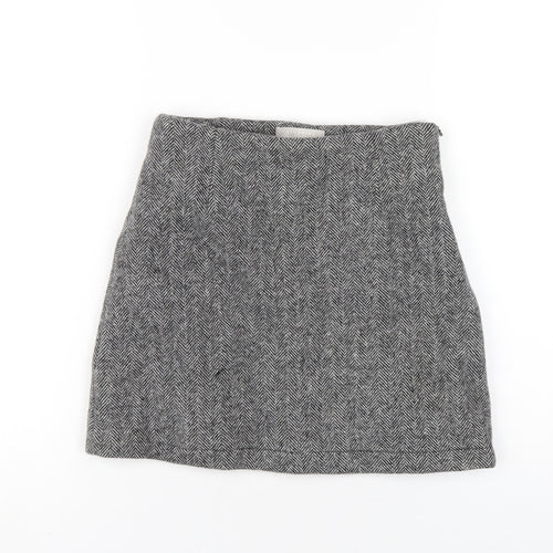 Stunning Womens Grey Herringbone Polyester A-Line Skirt Size S Zip
