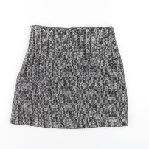 Stunning Womens Grey Herringbone Polyester A-Line Skirt Size S Zip