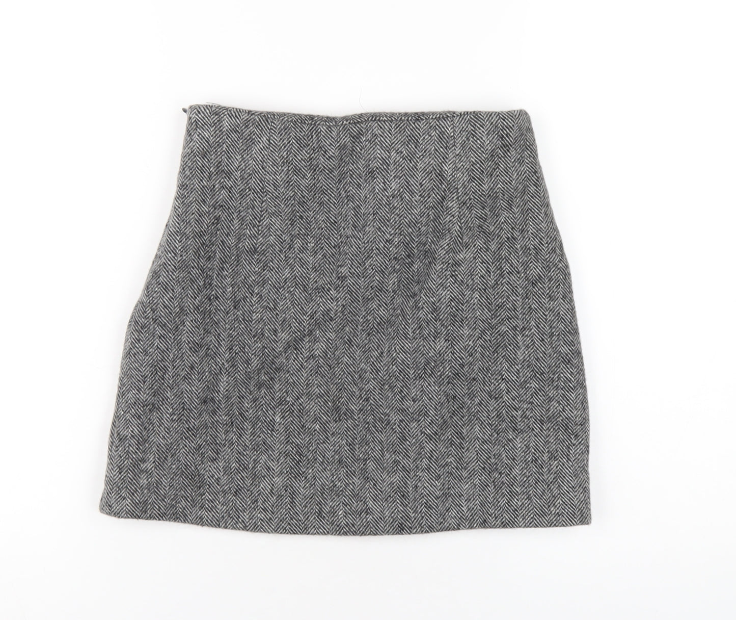 Stunning Womens Grey Herringbone Polyester A-Line Skirt Size S Zip