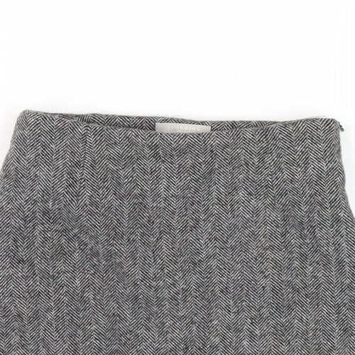 Stunning Womens Grey Herringbone Polyester A-Line Skirt Size S Zip