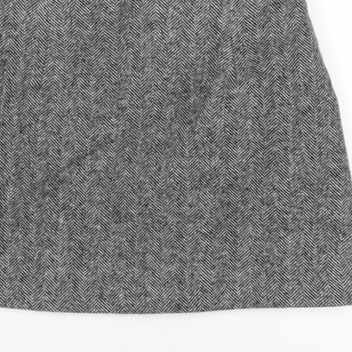 Stunning Womens Grey Herringbone Polyester A-Line Skirt Size S Zip