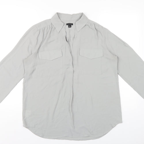 Ann Taylor Womens Grey Polyester Basic Blouse Size M Collared