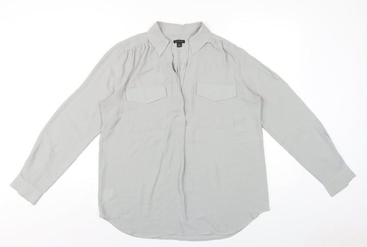 Ann Taylor Womens Grey Polyester Basic Blouse Size M Collared