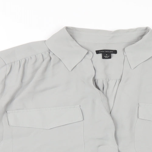 Ann Taylor Womens Grey Polyester Basic Blouse Size M Collared