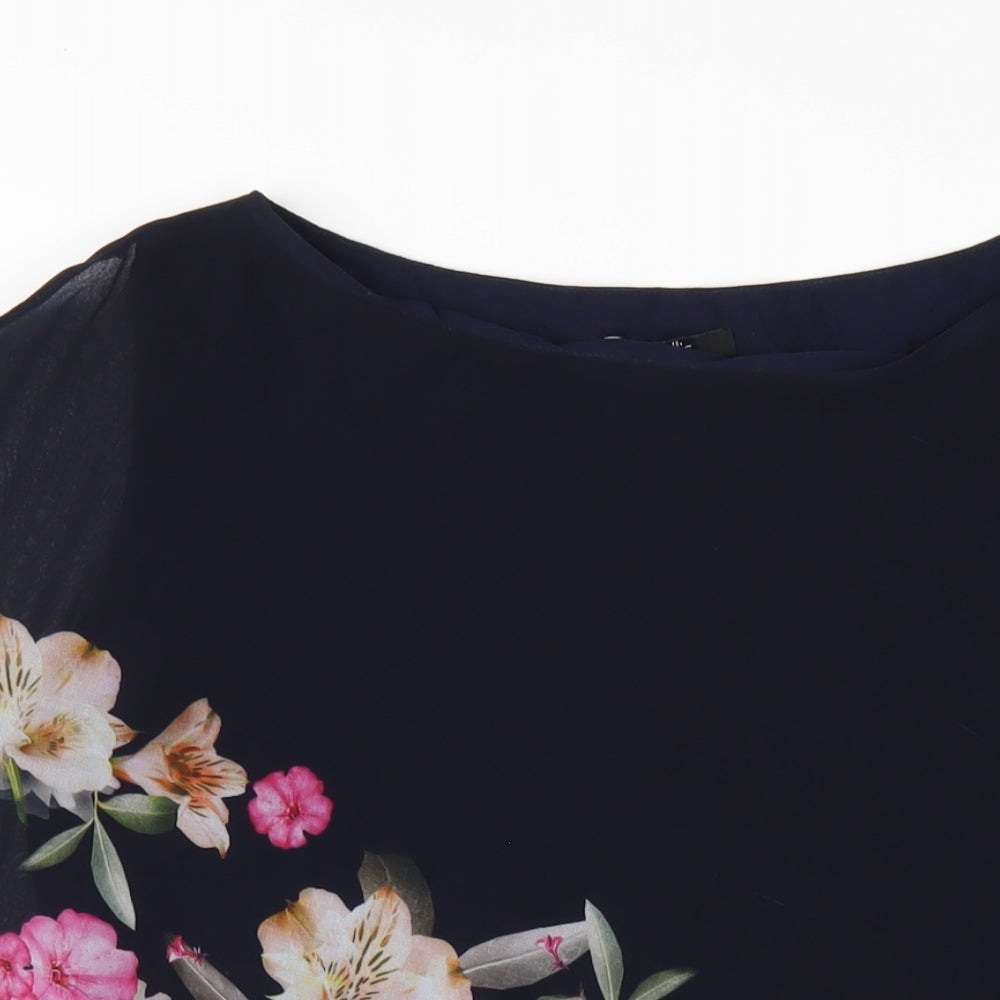 Wallis Womens Blue Floral Polyester Basic T-Shirt Size M Round Neck