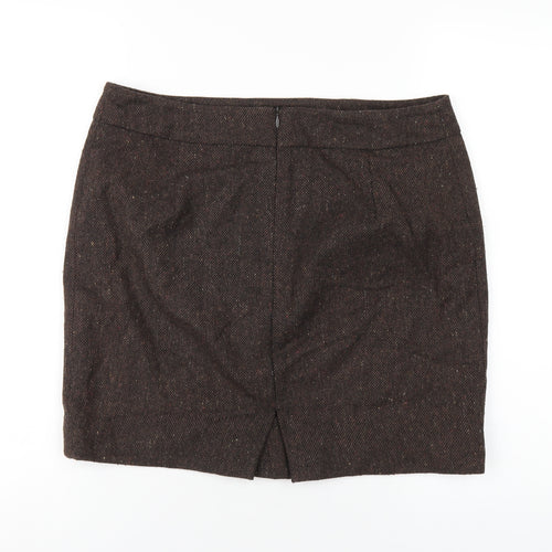 Laura Ashley Womens Brown Wool Mini Skirt Size 14 Zip