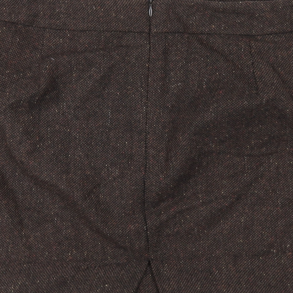 Laura Ashley Womens Brown Wool Mini Skirt Size 14 Zip