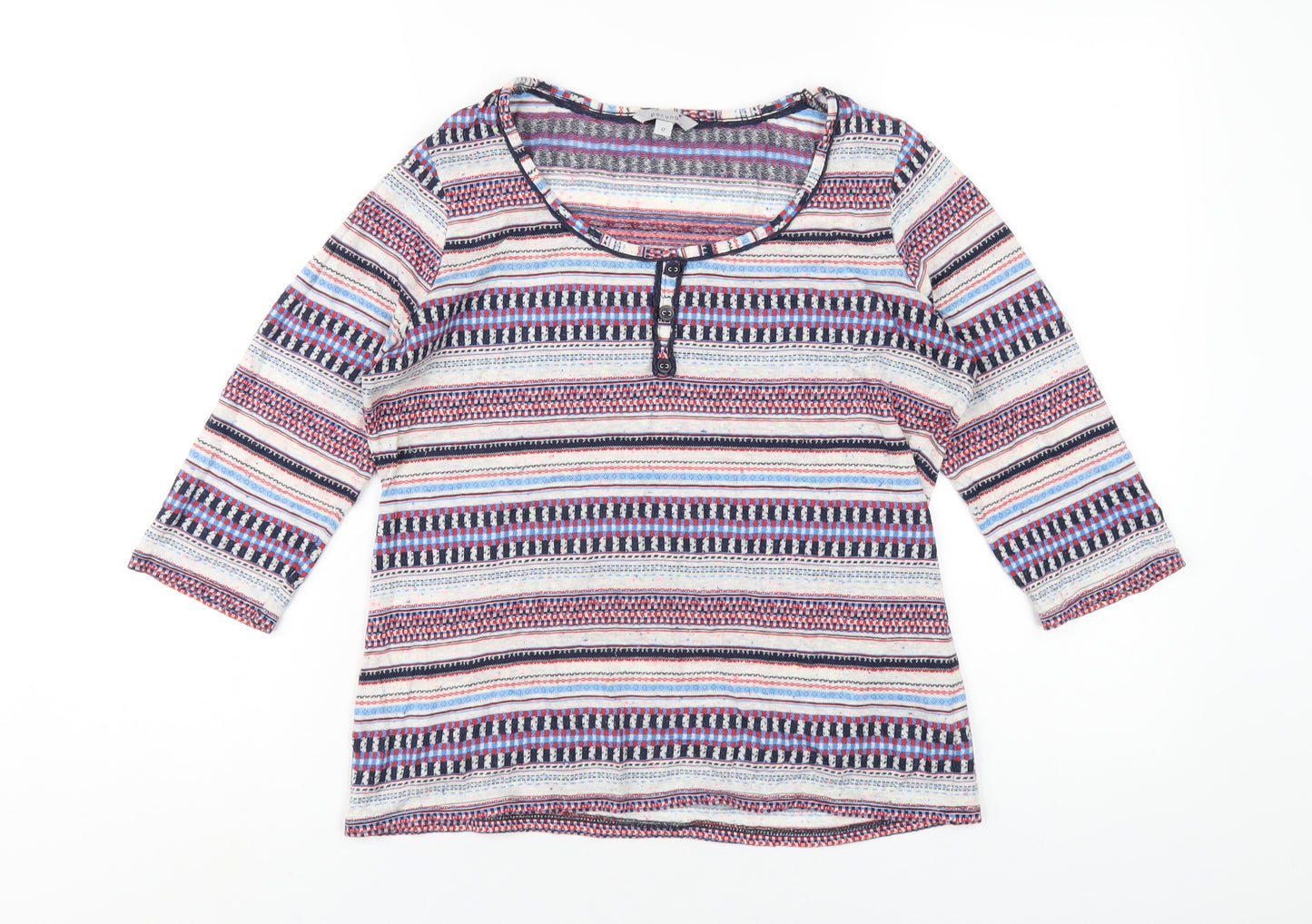 Per Una Womens Multicoloured Striped Cotton Basic T-Shirt Size 12 Round Neck