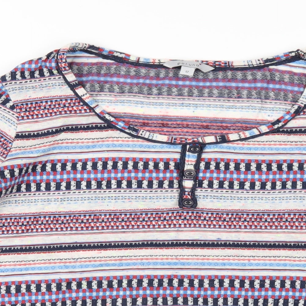 Per Una Womens Multicoloured Striped Cotton Basic T-Shirt Size 12 Round Neck