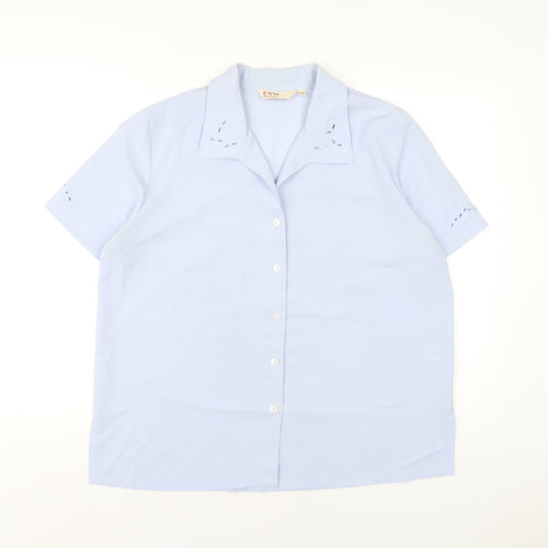 EWM Womens Blue Polyester Basic Button-Up Size 16 Collared