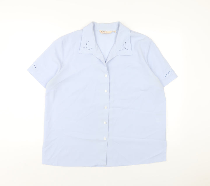 EWM Womens Blue Polyester Basic Button-Up Size 16 Collared