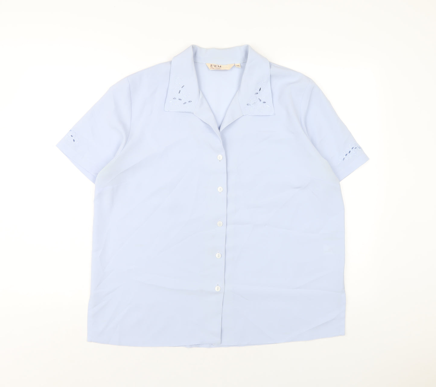 EWM Womens Blue Polyester Basic Button-Up Size 16 Collared