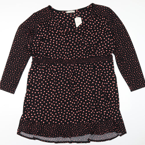 Oasis Womens Black Geometric Polyester A-Line Size 3XL V-Neck Pullover