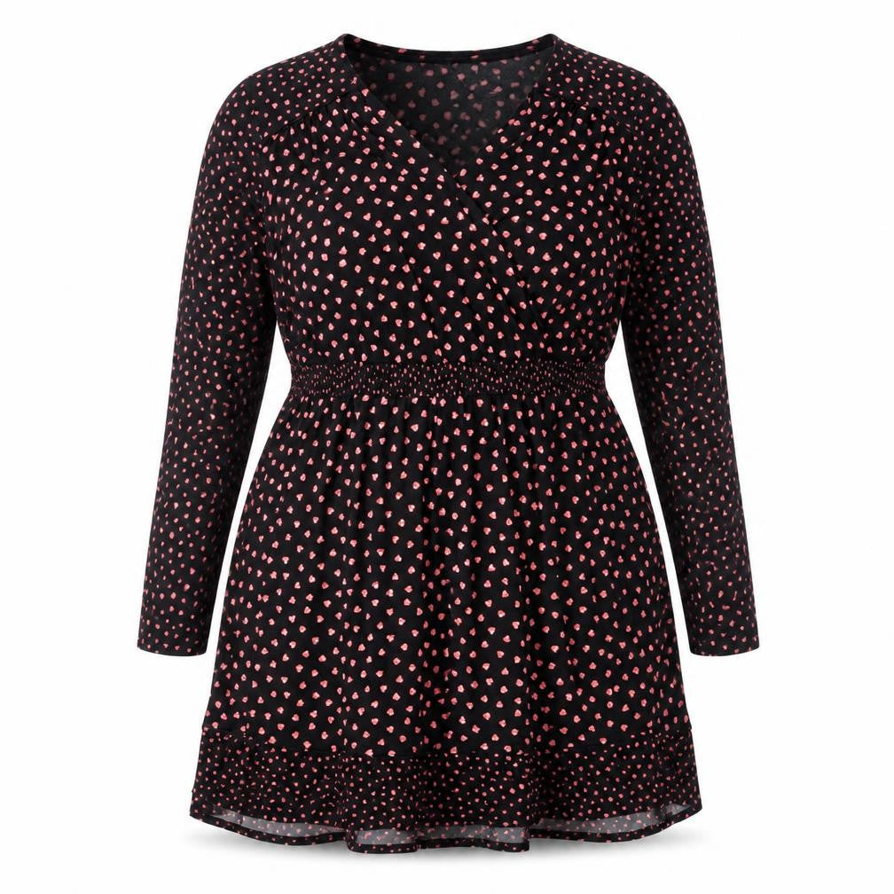 Front view of Oasis women’s black geometric polyester a-line, size 3XL, v-neck pullover