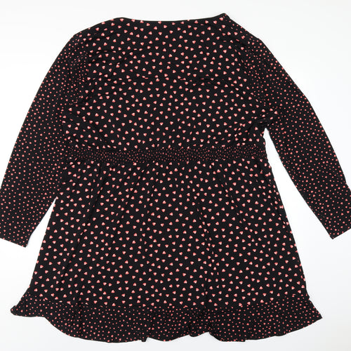 Oasis Womens Black Geometric Polyester A-Line Size 3XL V-Neck Pullover