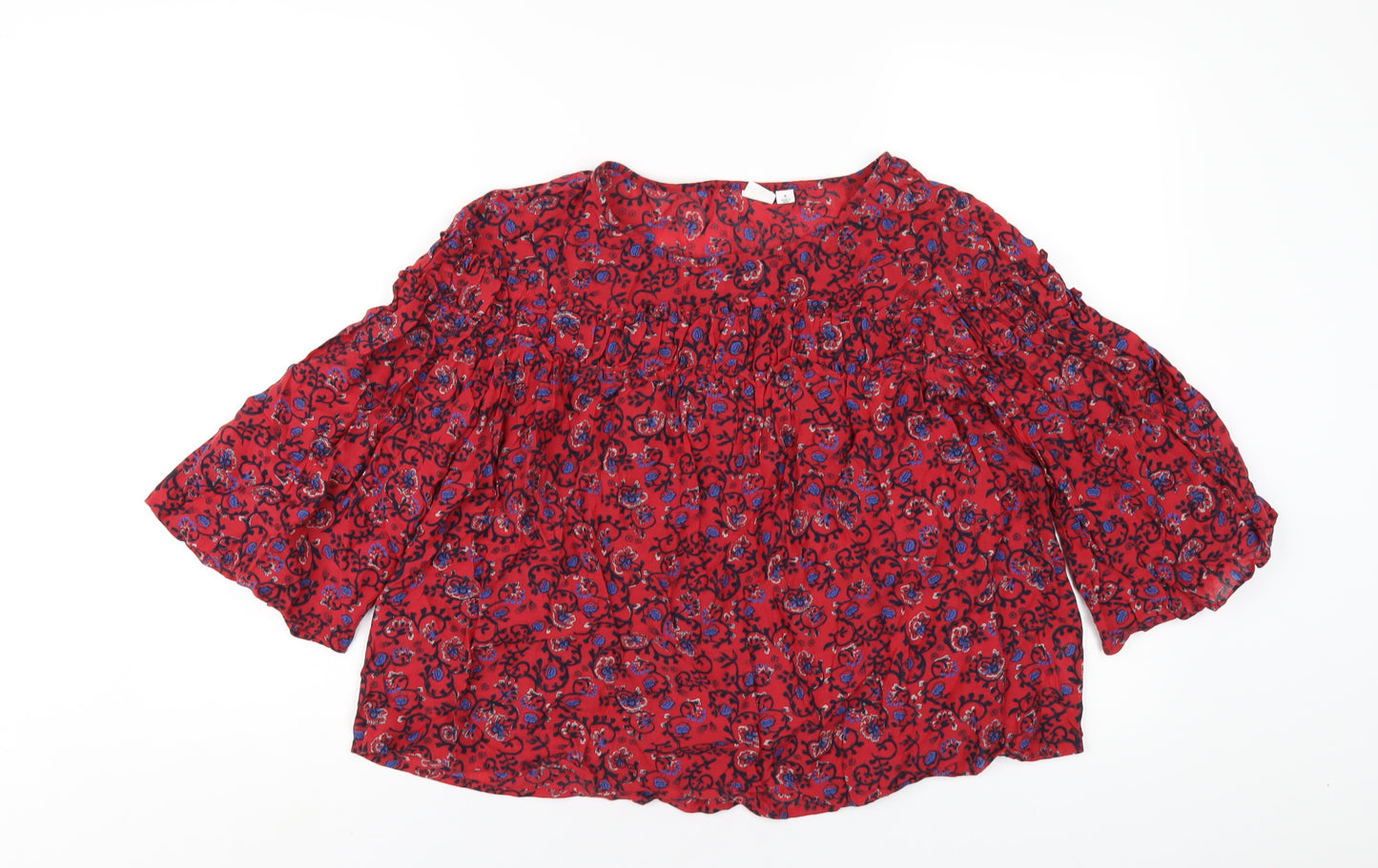 Gap Womens Red Geometric Viscose Basic T-Shirt Size S Round Neck
