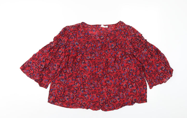 Gap Womens Red Geometric Viscose Basic T-Shirt Size S Round Neck