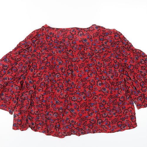 Gap Womens Red Geometric Viscose Basic T-Shirt Size S Round Neck