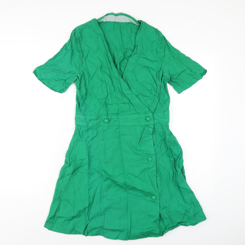 Michelle Keegan Womens Green Cotton A-Line Size 12 V-Neck Button