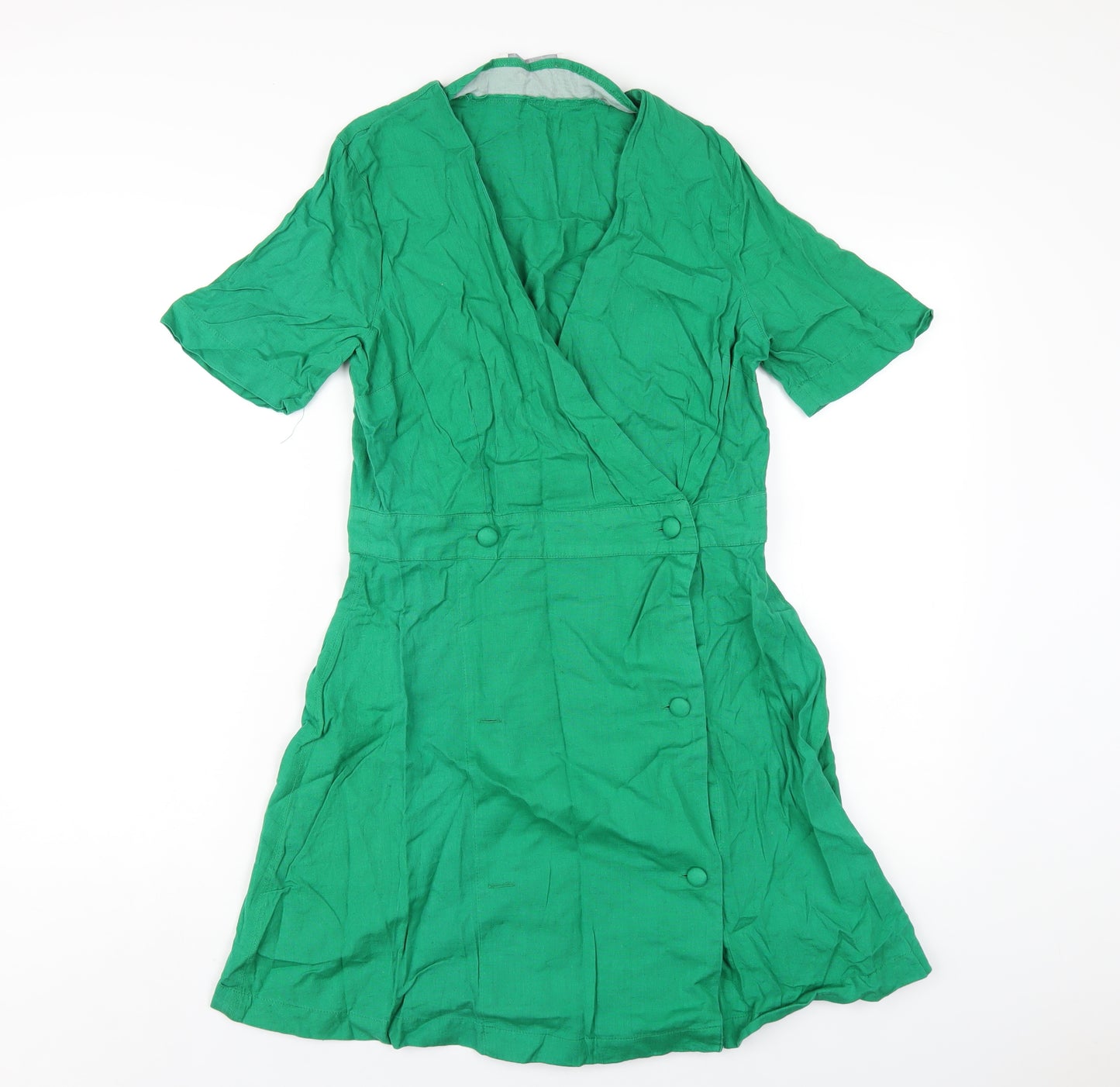 Michelle Keegan Womens Green Cotton A-Line Size 12 V-Neck Button