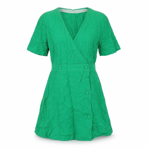 Michelle Keegan Womens Green Cotton A-Line Size 12 V-Neck Button
