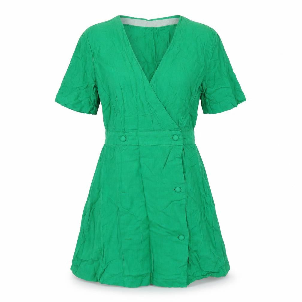 Michelle Keegan Womens Green Cotton A-Line Size 12 V-Neck Button