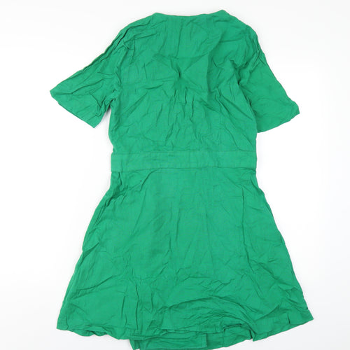 Michelle Keegan Womens Green Cotton A-Line Size 12 V-Neck Button