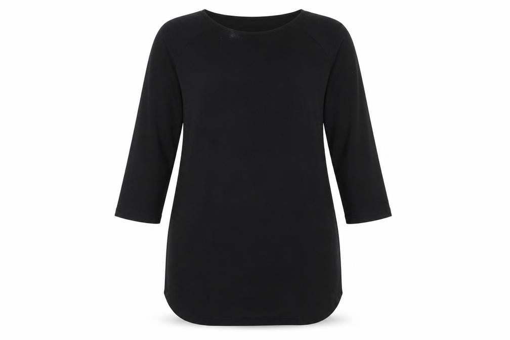 Front view of H&M women’s black polyester t-shirt dress, size S, round neck pullover