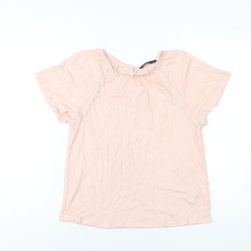 Marks and Spencer Womens Pink Linen Basic T-Shirt Size 6 Round Neck