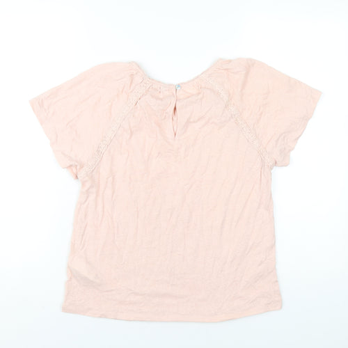 Marks and Spencer Womens Pink Linen Basic T-Shirt Size 6 Round Neck