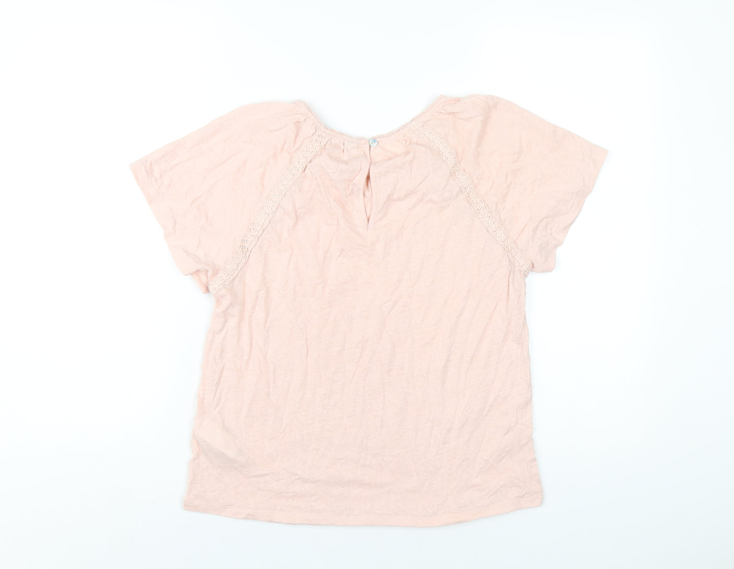 Marks and Spencer Womens Pink Linen Basic T-Shirt Size 6 Round Neck