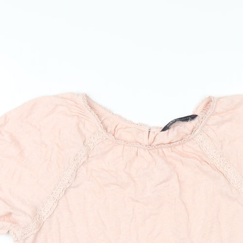 Marks and Spencer Womens Pink Linen Basic T-Shirt Size 6 Round Neck