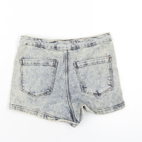 Topshop Womens Blue Cotton Hot Pants Shorts Size 10 Regular Zip