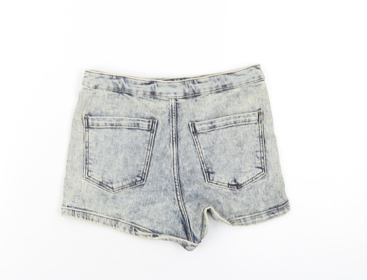 Topshop Womens Blue Cotton Hot Pants Shorts Size 10 Regular Zip