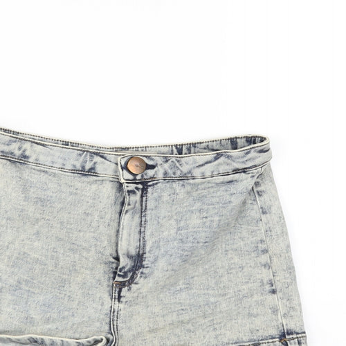 Topshop Womens Blue Cotton Hot Pants Shorts Size 10 Regular Zip