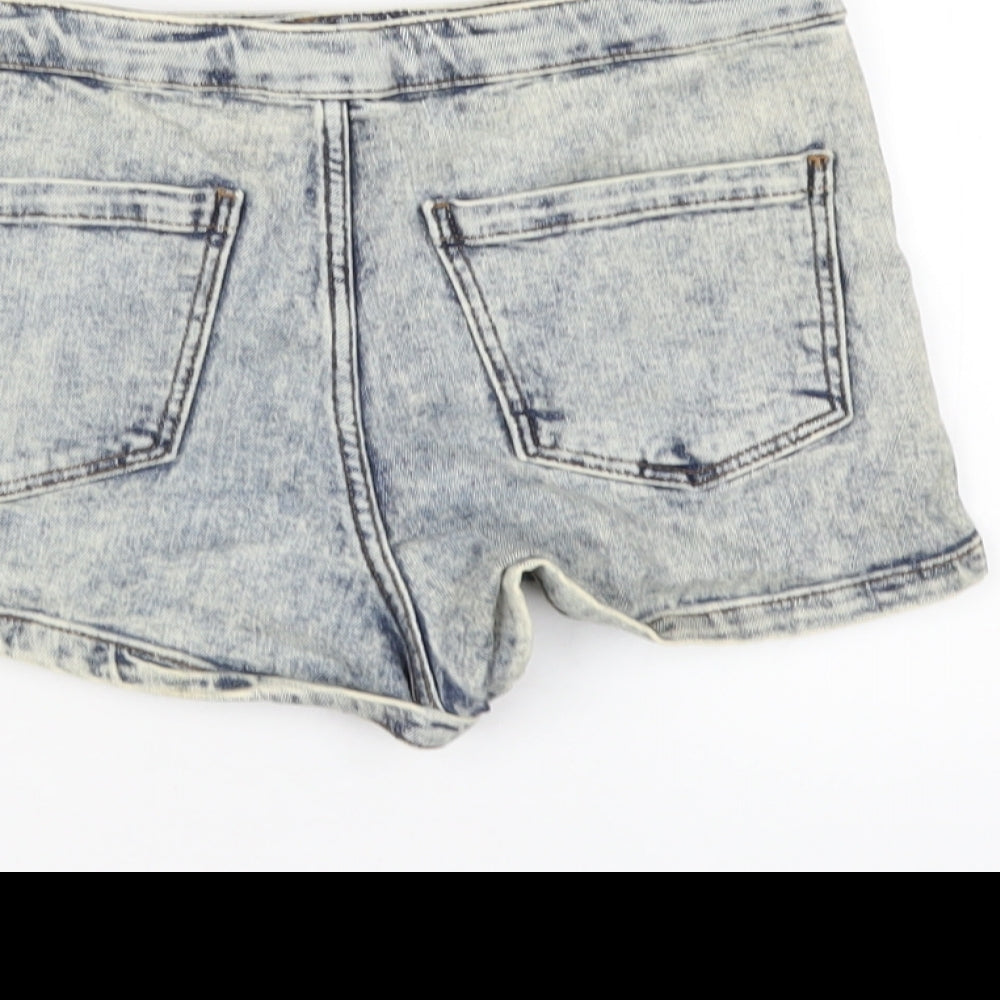 Topshop Womens Blue Cotton Hot Pants Shorts Size 10 Regular Zip