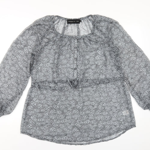 Maggie & Me Womens Grey Geometric Polyester Basic Blouse Size M Round Neck