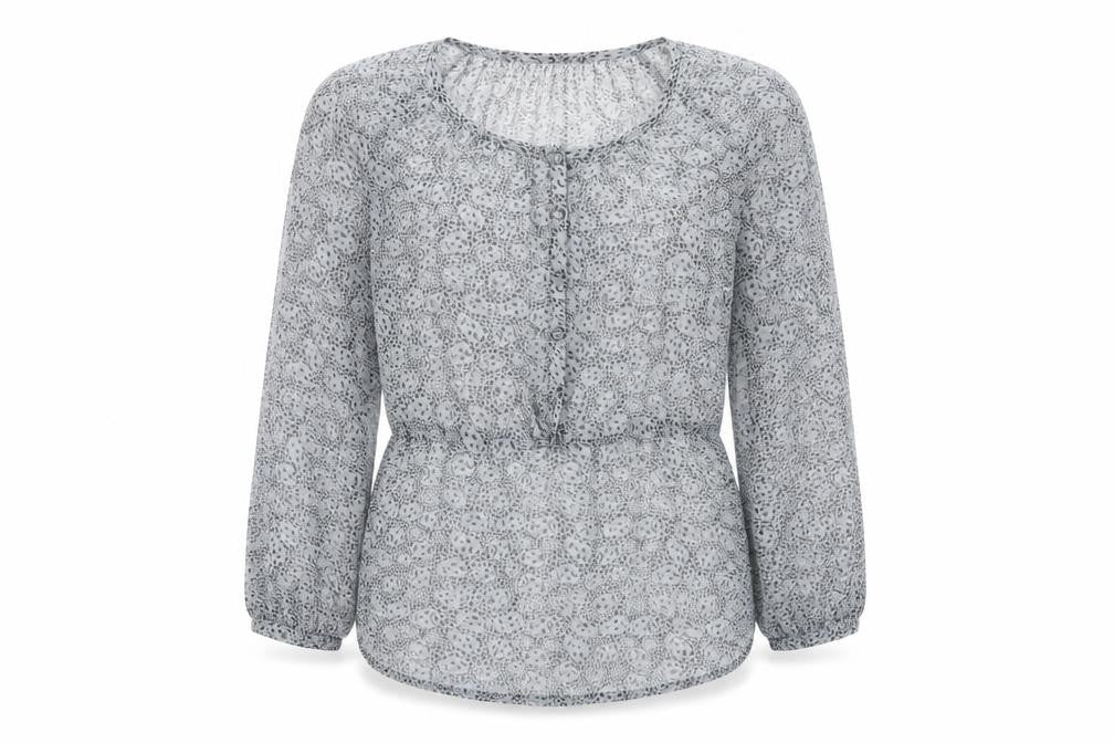 Maggie & Me Womens Grey Geometric Polyester Basic Blouse Size M Round Neck