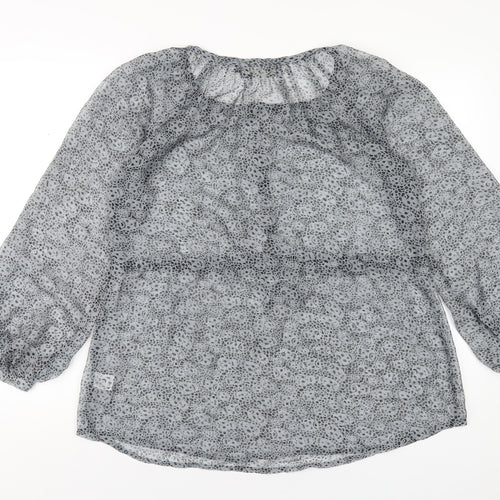 Maggie & Me Womens Grey Geometric Polyester Basic Blouse Size M Round Neck